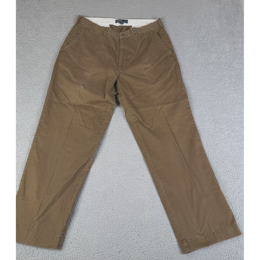 POLO RALPH LAUREN Chino Pants Mens 36 x 30 Brown Khaki Straight Fit Cotton Twill